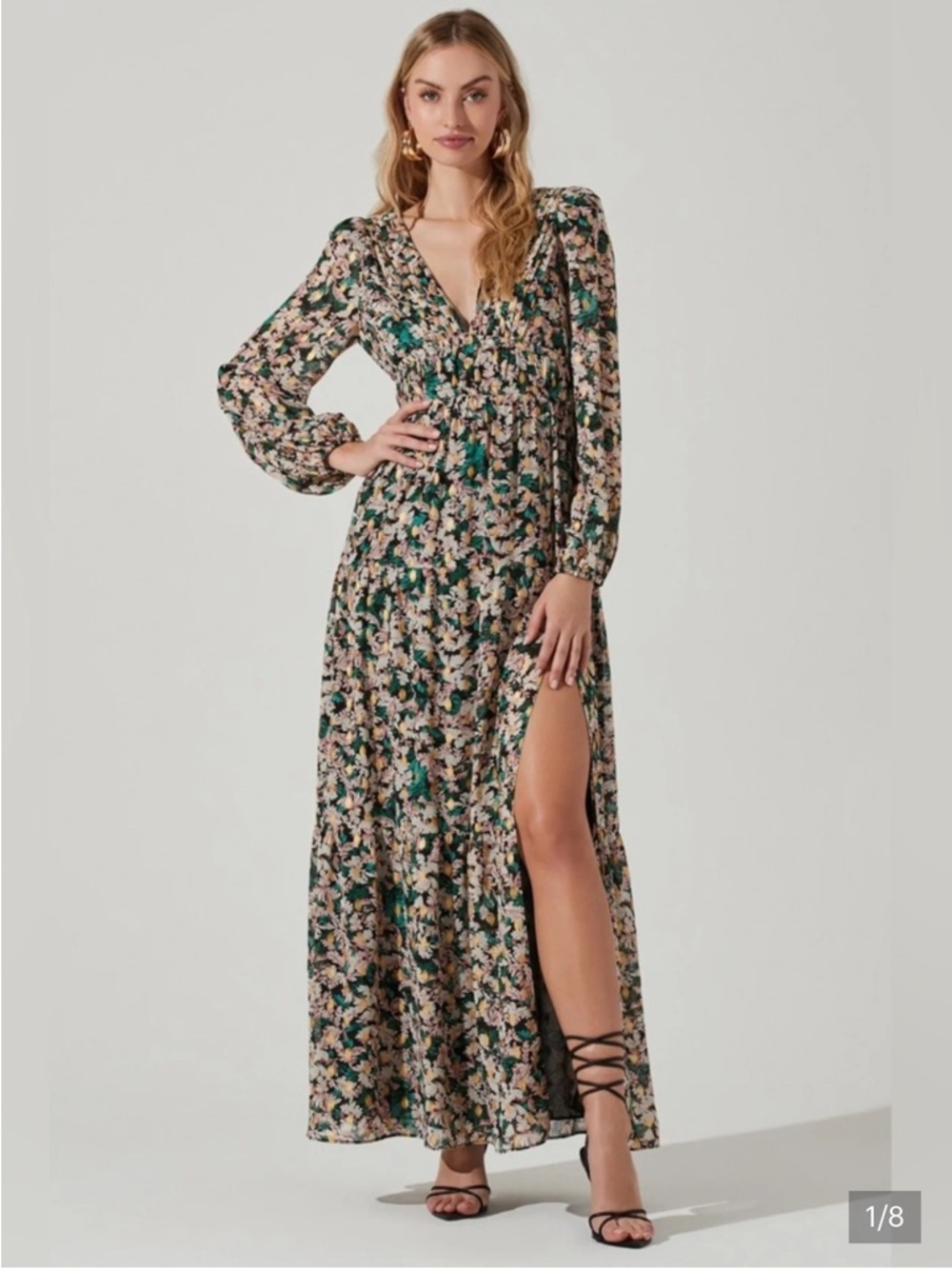 Astr Francesca Floral Maxi Dress in Black, Green & Cream